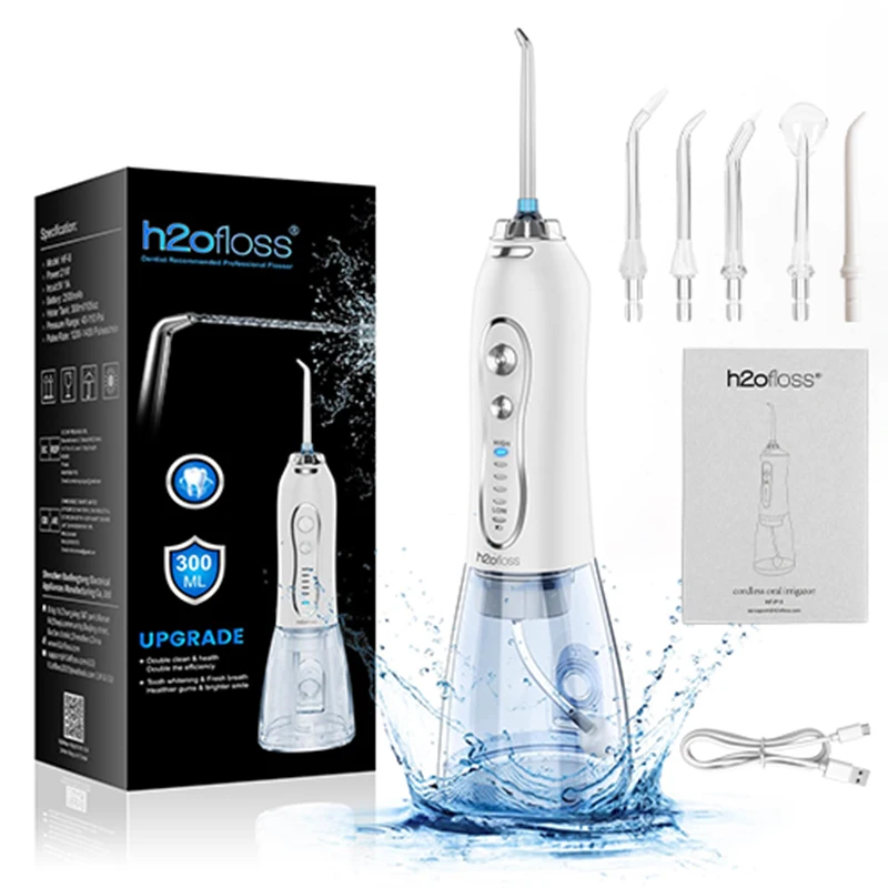 H2ofloss Waterflosser Draadloos 140PSI Oplaadbare monddouche 5 modi 5 tips voor gevoelig tandvlees Beugels Implantaten Tanden schoon maken