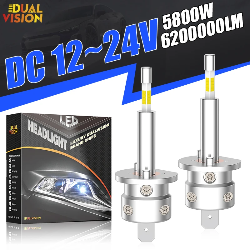 H7 H1 LED Headlight 5800W For Projector Lens 360 CSP Canbus No Error DRL Cut-off Line High Low Beam 6000K White 12V 24V Wireless