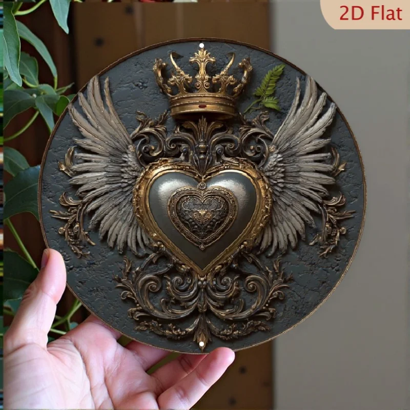 ShineHalo Herzflügel Wandkunst 2D Metallschild 8x8 Zoll Vintage Heimdekoration Geschenk für Wohnzimmer Vatertag
