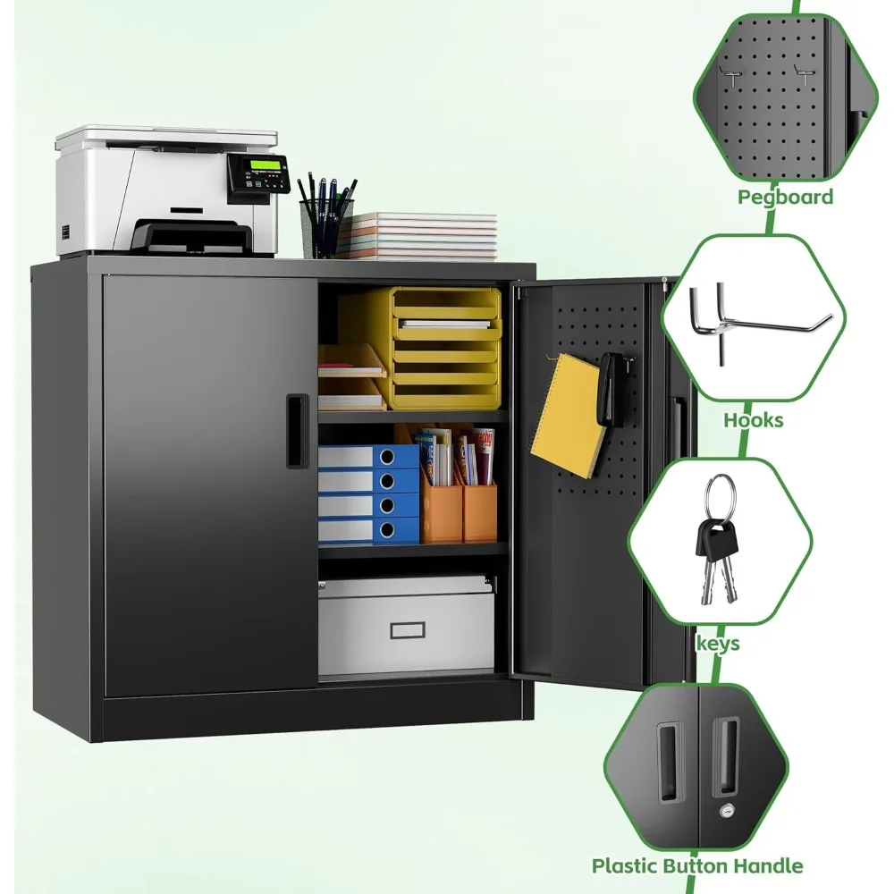 خزانة تخزين جراج صغيرة 31.5 ساعة مع لوح بيجبورد، خزانة تخزين ملفات قابلة للقفل مع رفين قابلين للتعديل للمرآب