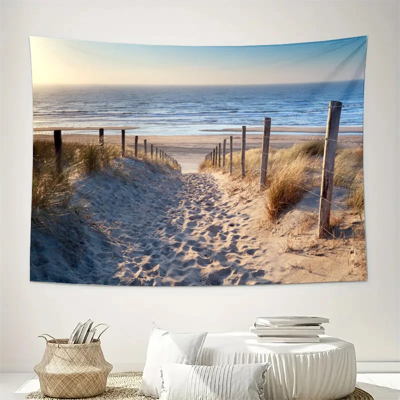 Coastal Beach Tapestry Wall Hanging Ocean View Dune Landscape Art Seaside Nature Tropical Home Decor Canvas Print