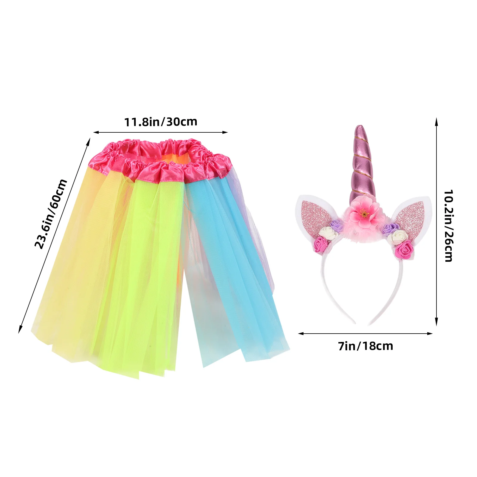 1Set Unicorn Headband Skirt Set Adjustable Half Skirt Kids Party Festival Wear Cute Hair Accessory Cosplay Photo Props