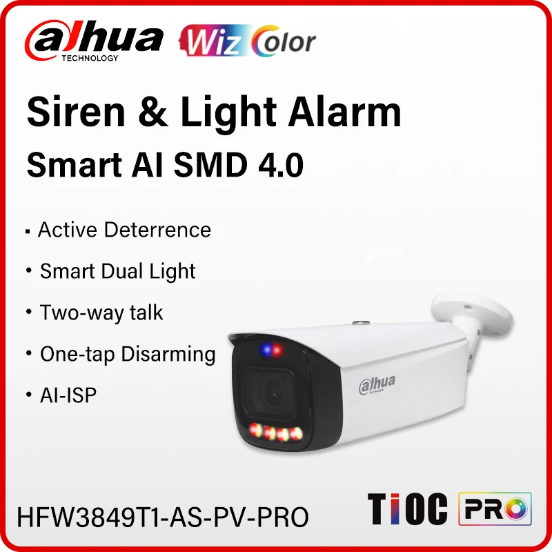 

Dahua WizColor HFW3849T1-AS-PV-PRO 8MP Красные и синие огни Звуковая и световая сигнализация Интеллектуальная камера Ai 4K Двустороннее аудио Реальный полноцветный
