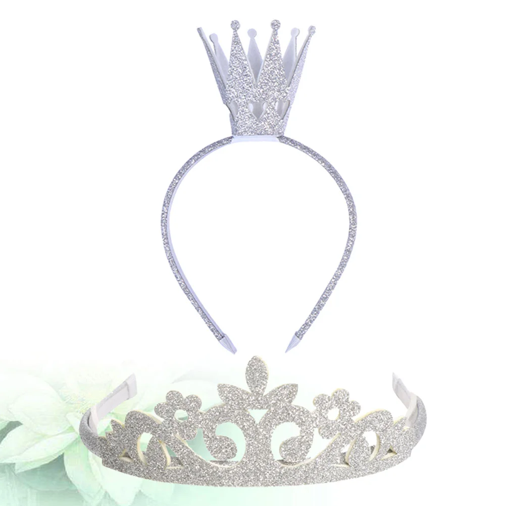 

2pcs Kids 3D Glitter Headdress Birthday Crown Hair Girls Performance Hair Accessory (1# Silver Crwon, 4# )