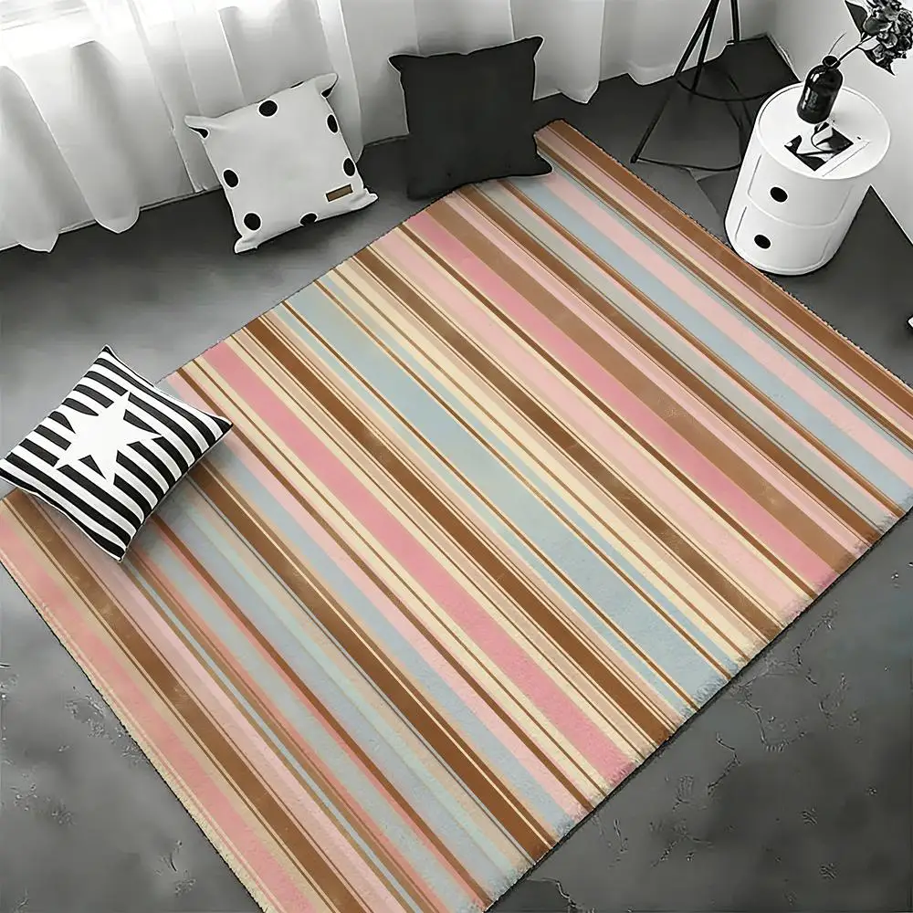 Pink Cute stripe Floor Mat Bedroom Living Room Flannel Door Mat Non-Slip Home Decor
