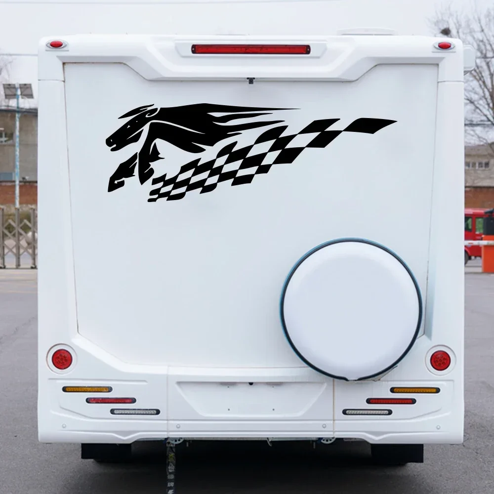 Car Stickers Graphics Checkered Flag Horse Racing Decal For Van RV Camper Motorhome Vinyl  Decor Cover Auto Tuning Accessories