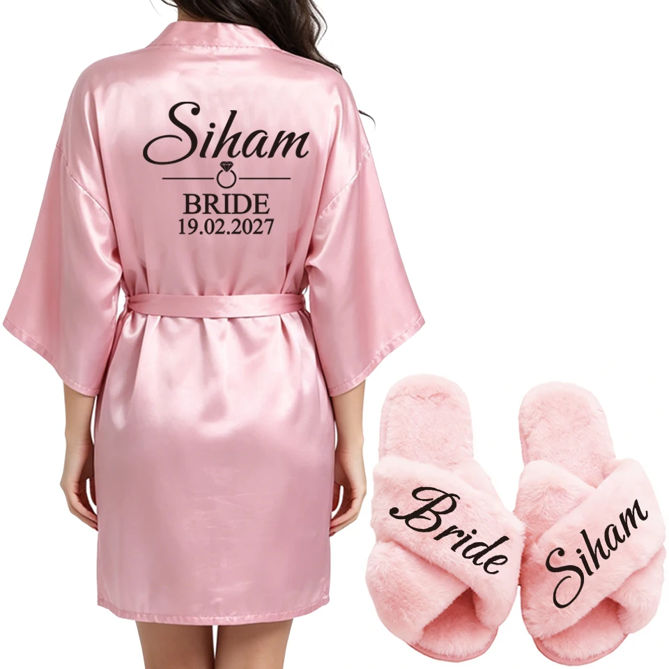 Customizable Personalized Robe for Bride Bridesmaid with Name And Date Birthday Party Gown Add Any Text Bathrobe - Unique Giftin view 5