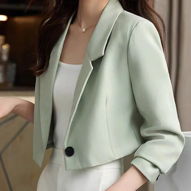 EVNISI Autumn Woman Cropped Blazers Trend All-match Notched Collar Crop Jacket Female Korean Chic Buttons Up Suit Coat 2024 New