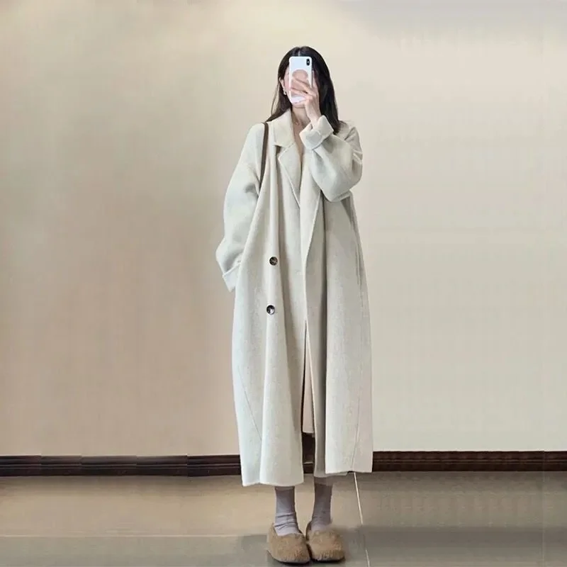 2023 Autumn and Winter New Foreign Style Double-Sided Woolen Coat Women's Mid-Length Over the Knee Thickened Small Woolen Coat