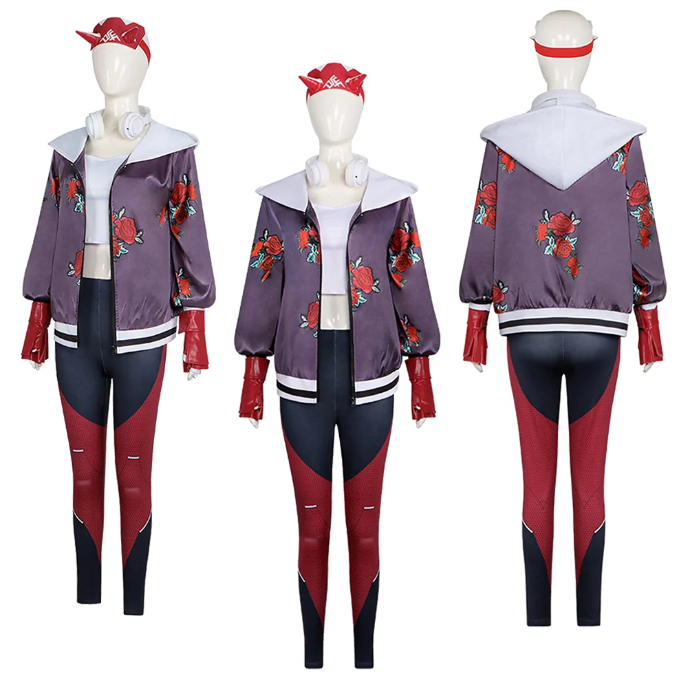 

Kiriko Kamori Cosplay OW 2 Costume Rose Embroidered Jacket Outfit Headwear Headphone Gloves Women Halloween Carnival Disguise
