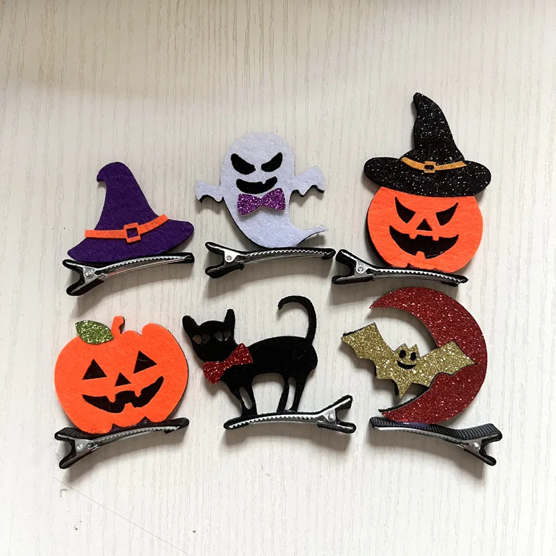 

30pcs Kids Adult Hair Clips Barrettes Pumpkin Ghost Witch Hat Spider Web Hairpins Cosplay Costume Accessories Halloween