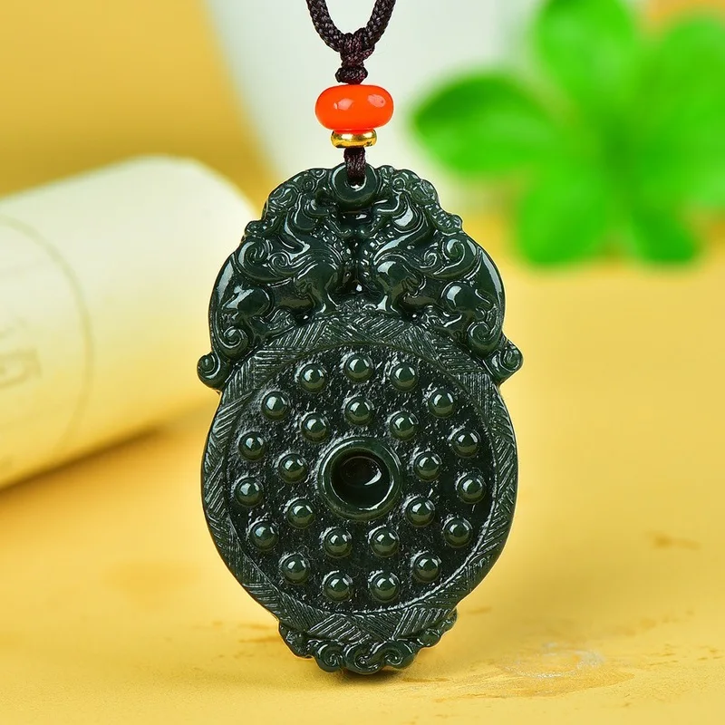 Natural Hetian Pendant Women - Green Jade Fortune Lock Necklace Jewelry