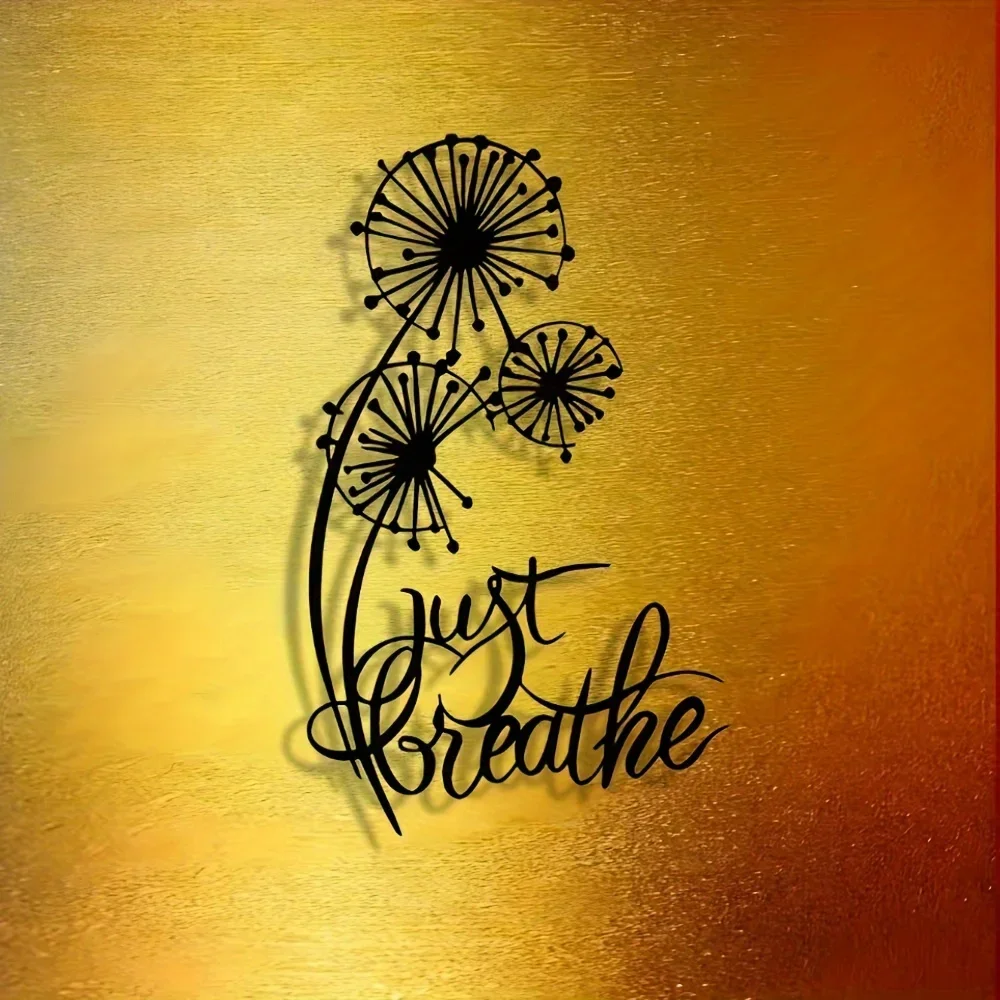 CIFBUY Iron Wall Decor Dandelion Flower Metal Art Sign, 2D Flat Laser Cut, Elegant Minimalist Handwritten English Plaque