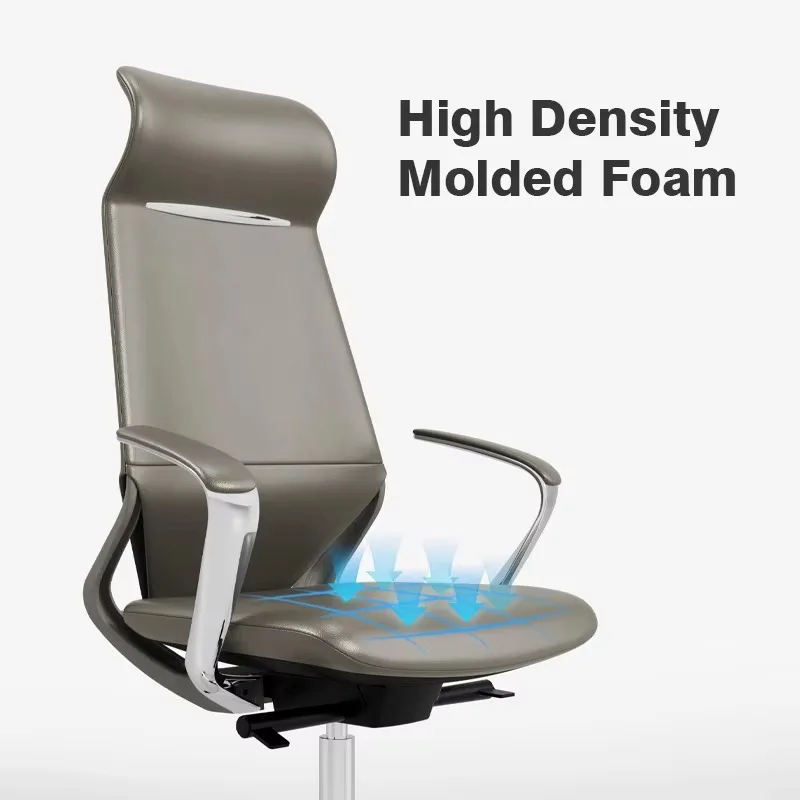 เก้าอี้สำนักงานหนังพนักพิงสูงฐานอลูมิเนียมอัลลอยด์ หมุนได้ พร้อมที่วางแขน สำหรับใช้ในบ้านหรือสำนักงานผู้บริหาร