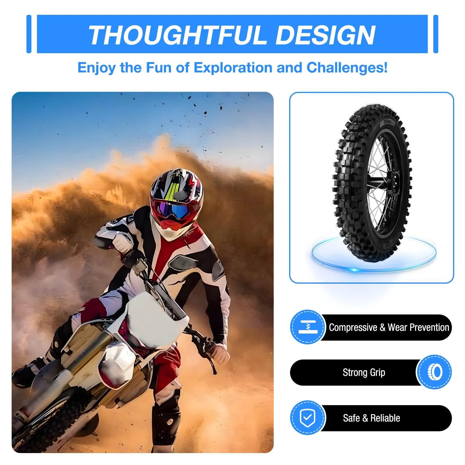 14Inch Rear Tire for Dirt Bike/Pit Bike/Monkey Bike/125/140/150/160CC CRF70 90 110 TTR100 110 KLX65 80 90 100 Motor Accessories