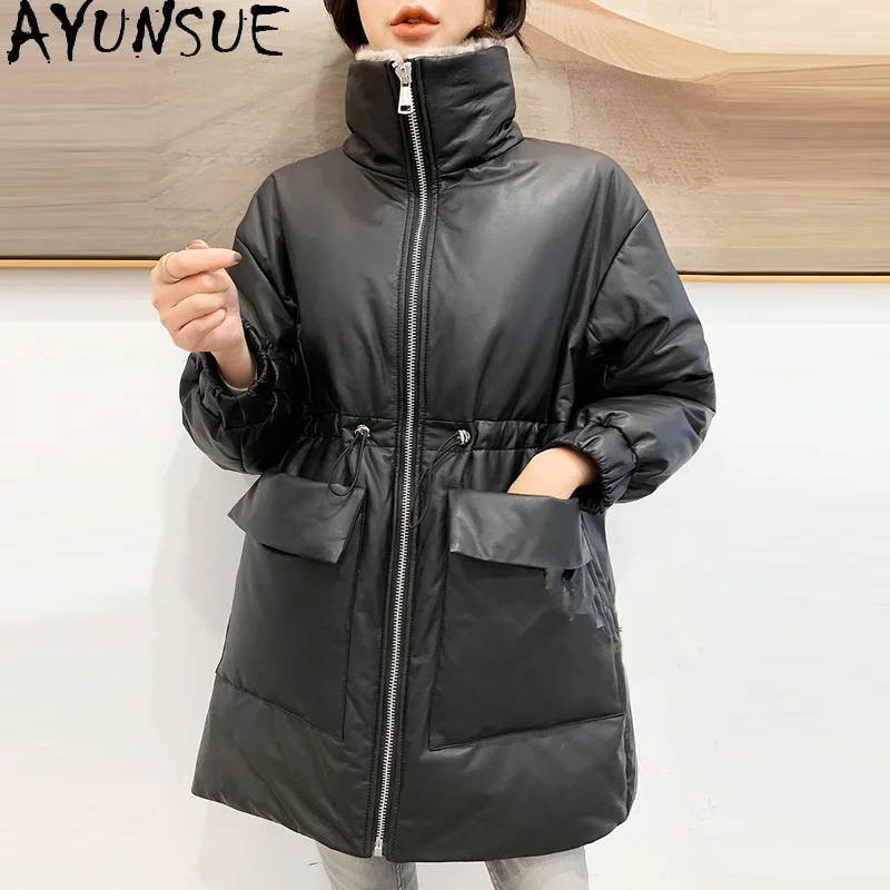 AYUNSUE Women\'s Winter Down Jacket 90% White Duck Down Jackets Real Sheepskin Coat Korean Parkas Woman Mink Fur Collar coats