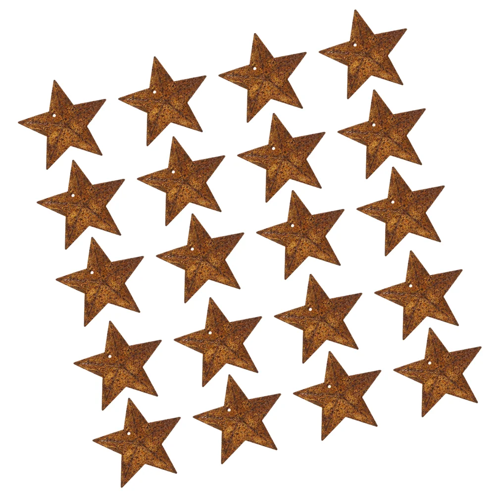 20 Pcs Rusty Pentagram Star Decor Wrought Iron Hanging Xmas Holiday Gift Brown Metal Ornament Craft