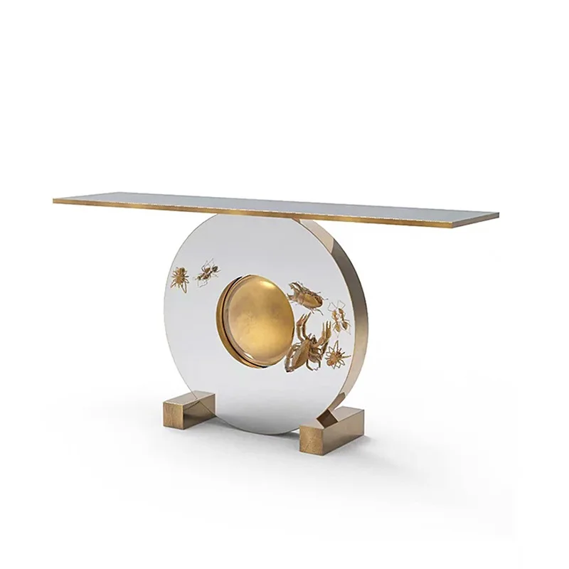 Italian light luxury entrance table, high-end sense, artistic view table facing the door, stainless steel entrance table against