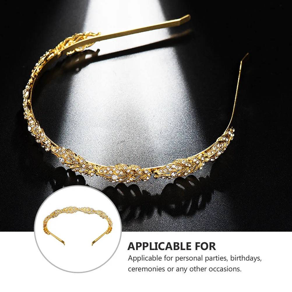 Golden Crown Headband Elegant Rhinestone Hair Accessories Bridal Wedding Party Headdress Alloy Crown Hoop