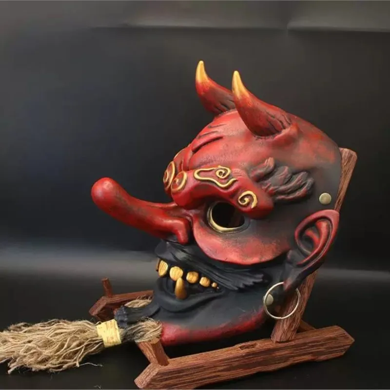 

New Halloween Retro Large Tengu Mask Resin Ornament Props Wearable Cosplay Mask Japanese Mythology Figure Decoration