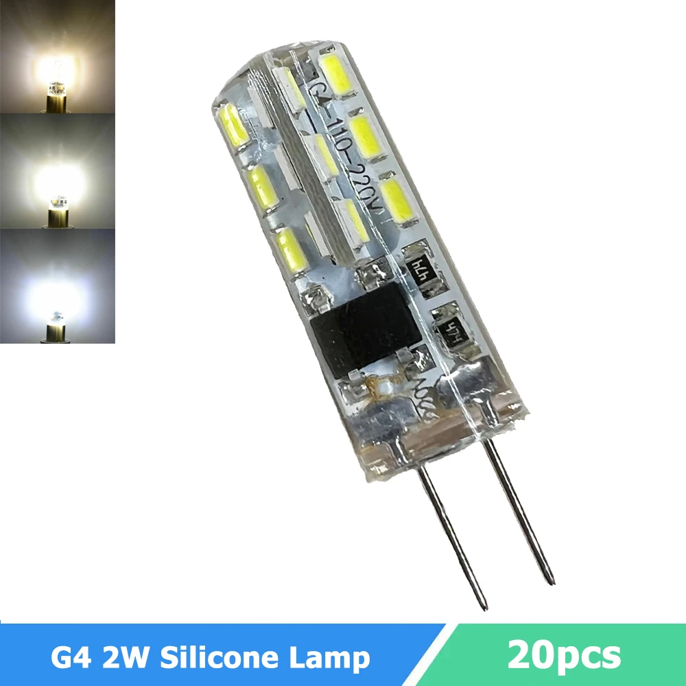 20pcs G4 2W Led Bulbs 220V 12V Mini Silicone Lamp 3014SMD 24LEDs Cool/Neutral/Warm White LED Light Bulb Replace Halogen Lamp