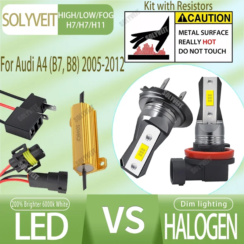 

LED Car Light Bulb H7 Main H7 Dipped Beam H8/H9 Foglamp 200% Brighter For Audi A4 (B7, B8) 2005 2006 2007 2008 2009-2012