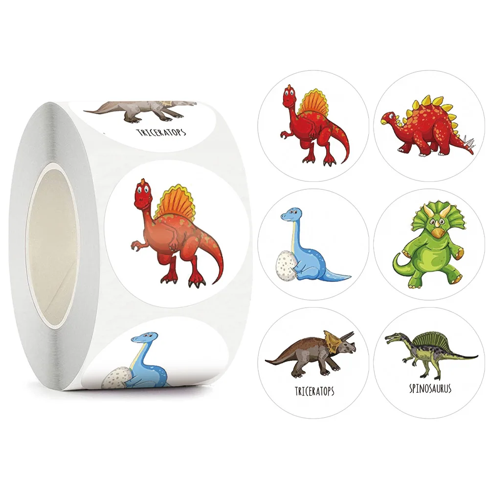 500pcs/roll Round Dinosaur Stickers for Kids Teacher Reward Stickers School Supplies Animal Incentive Sticker for Home