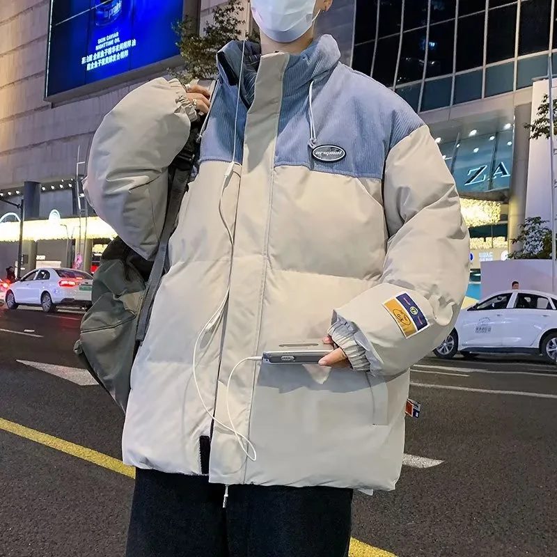 

Faionable Cotton Jaet Men's Autumn Winter Coat Stand Collar Bread Sle Couple's Outerwear Waterproof Silk Filling Standa...