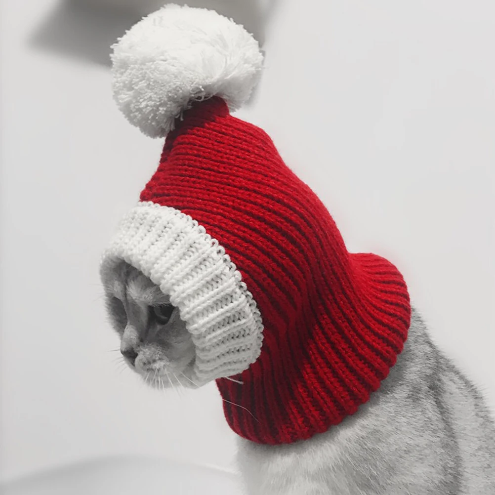 

Pet Santa Hat Christmas for Dog Warm Red Decor Hats Small Dogs Decoration Wool Xmas Brim