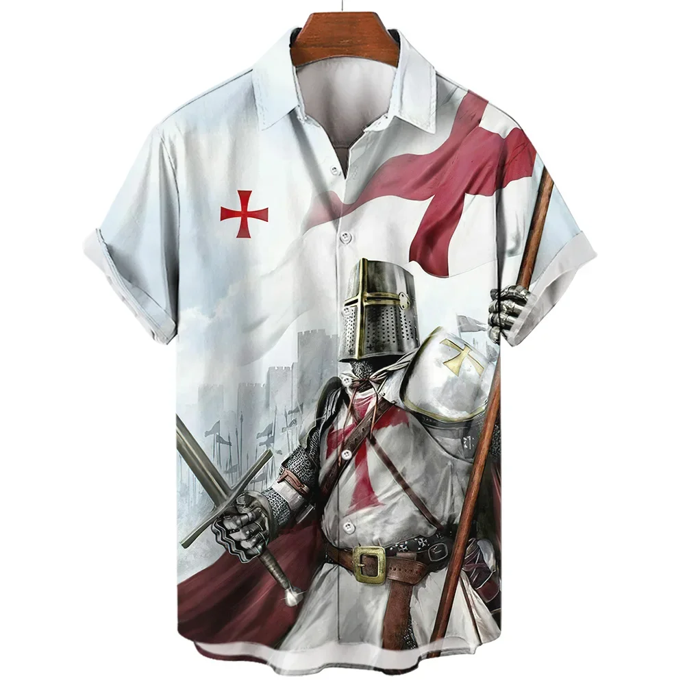 Crusader Knight Printed Short Sleeve Shirt Fashionable and Handsome 3D Printed Men's Casual Large Size Shirt 2026