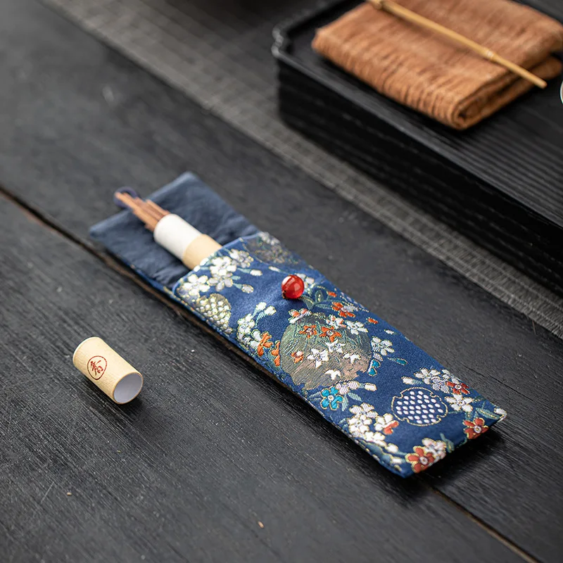 Chinese-style Brocade Textured Jacquard Cotton-linen Fragrant Cylindrical Incense Burner Bag Gift Storage Tea Ceremony Office