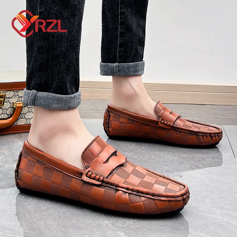 

YRZL Men Shoes Leather Loafers Slip on Driving Shoes Breathable Lightweight Comfortable Loafers Non Slip Casual Shoes for Man