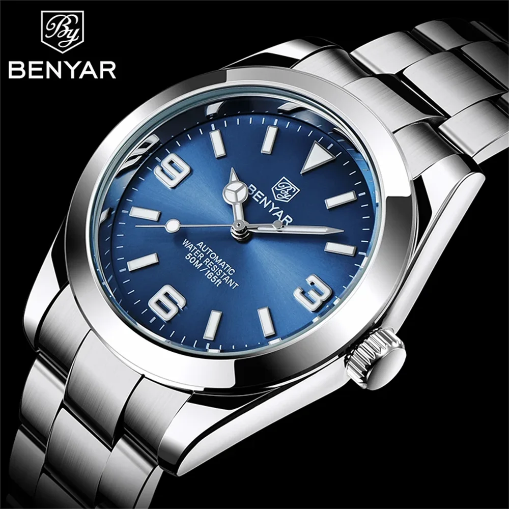

BENYAR Luxury Men Mechanical Wristwatches Stainless Steel Sports Men Automatic Watches 50ATM waterproof Clock