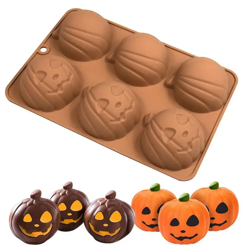 

Silicone Pumpkin Mold Halloween Handmade DIY Food Silicone 6 Cavity Pumpkin Ghost Ice Cube Tray For Dessert Halloween Decor