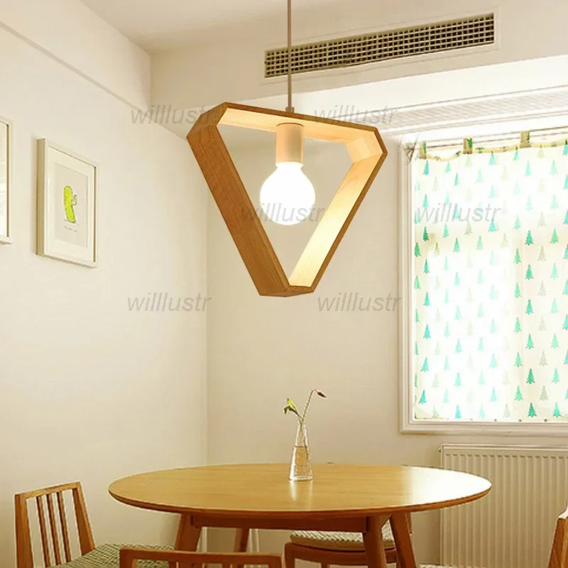 Solid Wood Geometric Pendant Lamp Suspension Light Hotel Cafe Bar Dining Room Shop Wooden Hanging Ceiling Chandelier image 4