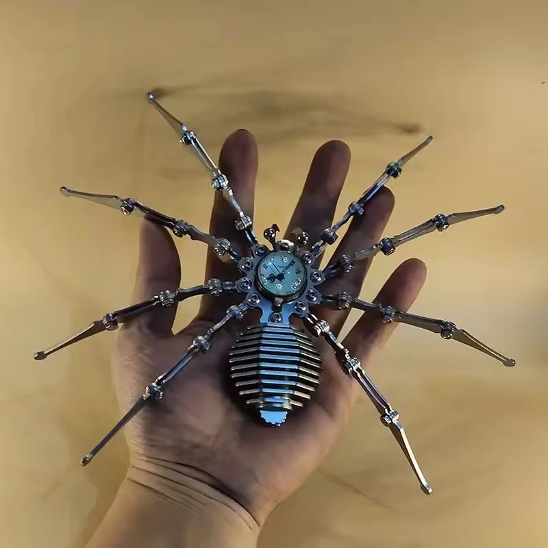 Stainless Steel Mechanical Time Spider Finished Product Steampunk Insect Desktop Ornament Creative Gift Collectible Handicraft