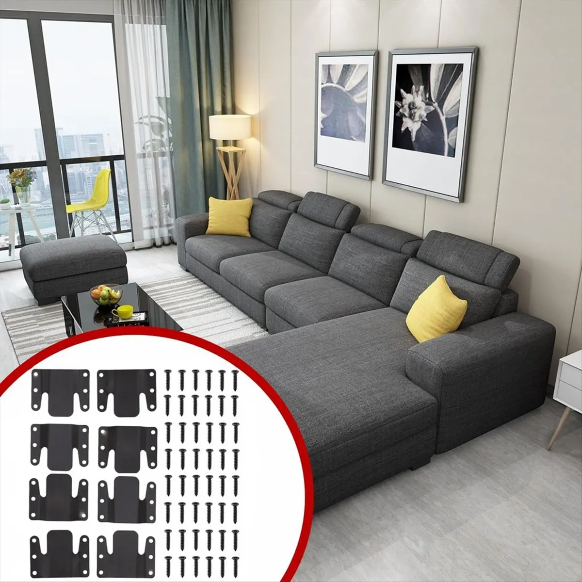 REST Universal Sectional Sofa Interlocking, 8 Pieces Couch Clips Sofa Connectors Bracket Furniture Connectors with Screws