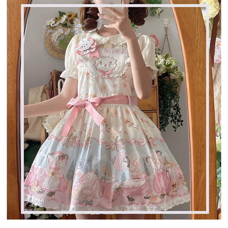 

Летнее платье Лоли с короткими рукавами, платье Лолиты, утягивающее платье Jsk, топ на бретельках, японское милое платье Лоли для чаепития