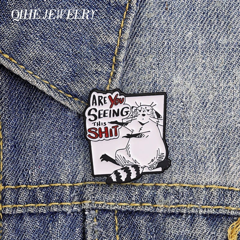 Are You Seeing This Shit Enamel Pin Humor Surprised Raccoon Meme Arms Spread Brooch Lapel Bags Badge Jewelry Gifts for Friends