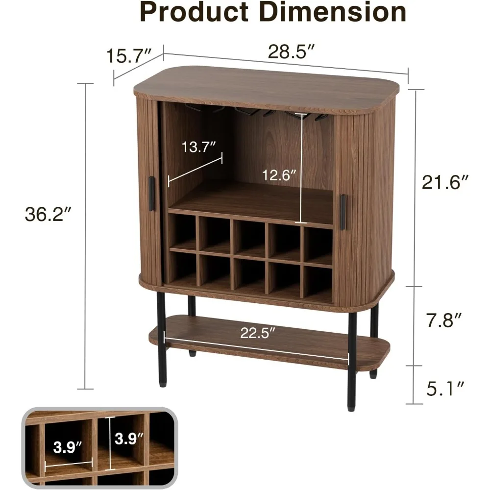 خزانة بار القهوة مع مساحة تخزين، خزانة النبيذ المخددة مع أبواب منزلقة، حامل زجاجي ورف النبيذ، كابينة الخمور ذات الخزانة الجانبية للبوفيه #2