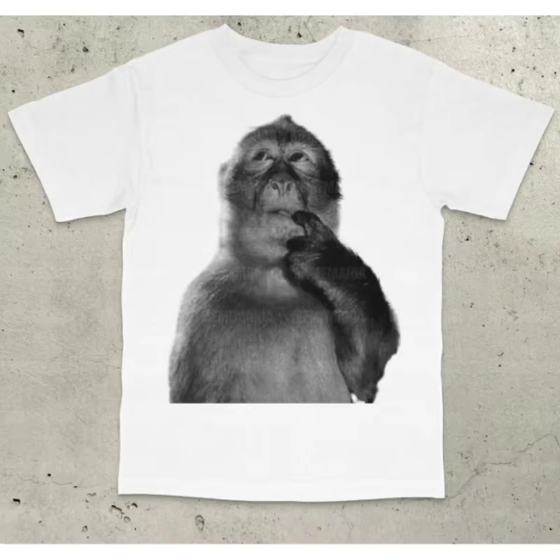 Thinking Monkey Graphic T-Shirt Men Women Funny Animal Meme Casual Oversized Short Sleeve Cotton Streetwear Tops