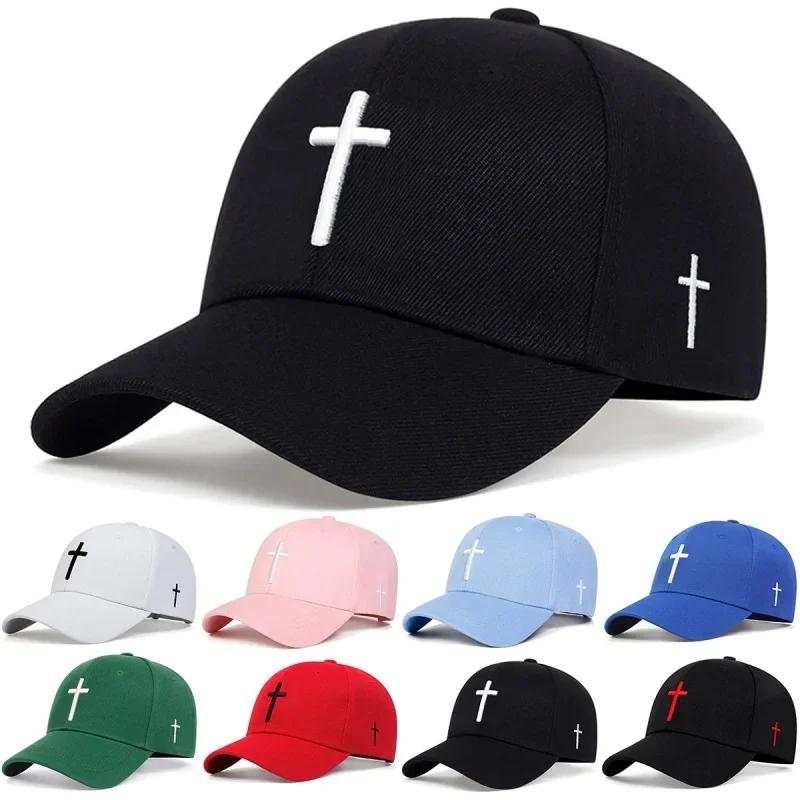 Unisex Cross Embroidery Baseball Caps Outdoor Adjustable Spring and Autumn Casual Sunscreen Hat
