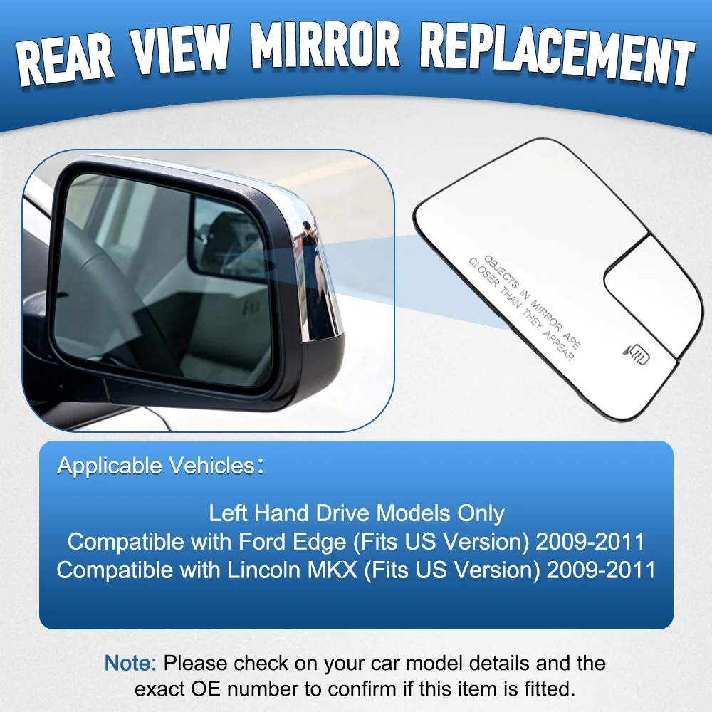 Left/Right Side Rearview Door Wing Mirror Glass Convex Heated for Ford Edge Lincoln MKX 2009 2010 2011 US Version LHD