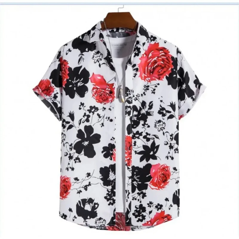 Vintage Flower Hawaiian Shirt Seaside Button Shirts Summer Casual Short Sleeve Men's Clothing Button up Men's Shirt Large Size