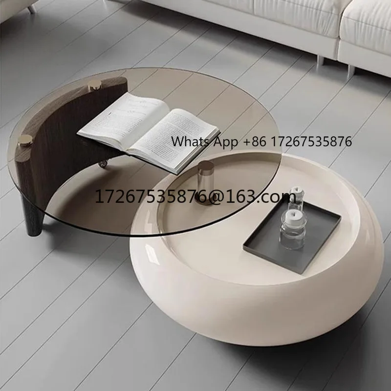 

Italian rotating coffee table living room home light luxury high-end creative glass round tea table