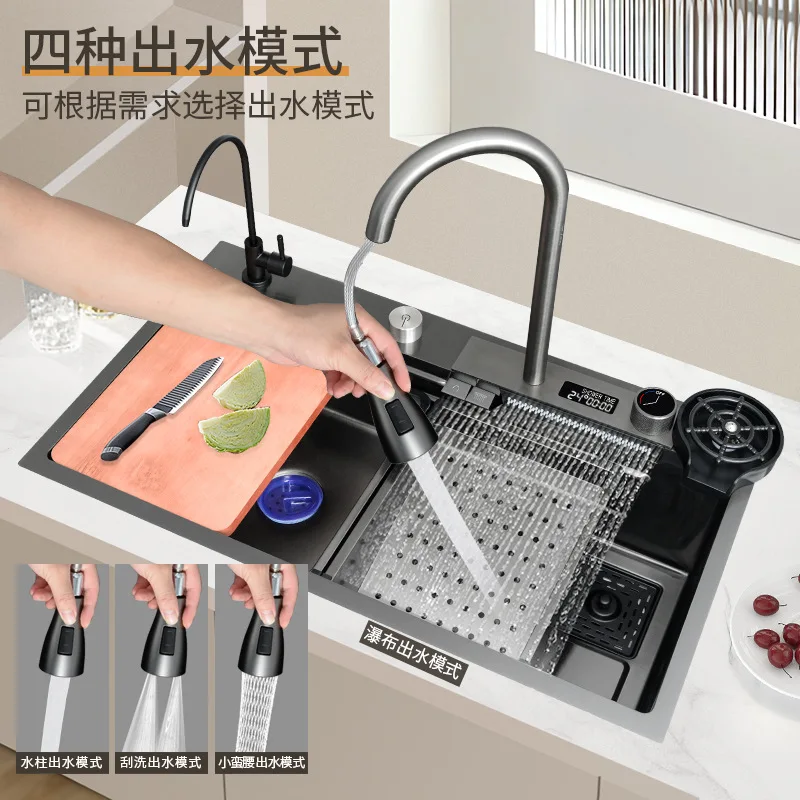 Kitchen Handmade Stainless Steel Sink Household Sink Black Large Vegetable Basin Single