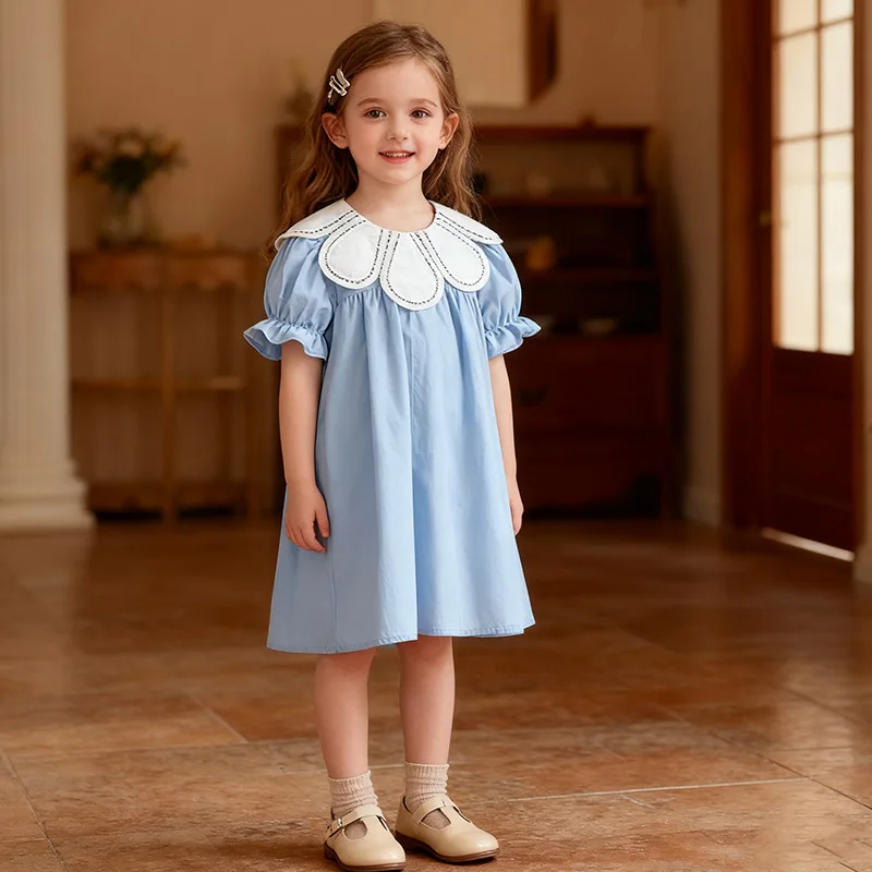 New Arrival Princess Dress for Girls Summer New Style Children's Short Sleeve Petal Collar Fashionable Baby Girl Dress
