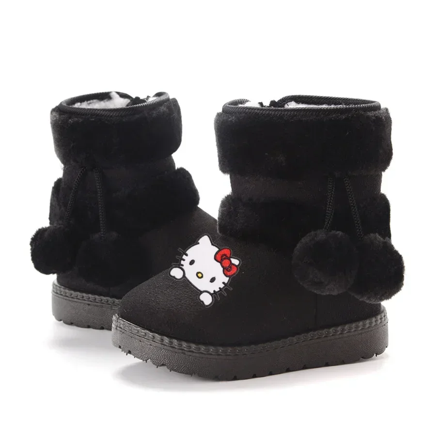 サンリオハローキティクロミ 2025 毛皮ボールブーツ肥厚子供綿ブーツメロディ女の子暖かい綿の靴冬のカジュアルシューズ