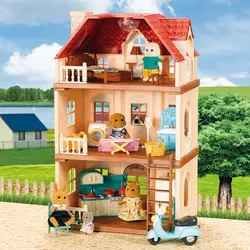 1:12 Miniature Dollhouse Furniture Kitchen Bathroom Bedroom Three Storey Cottage Forest Family Rabbit Figurine Animal Gift