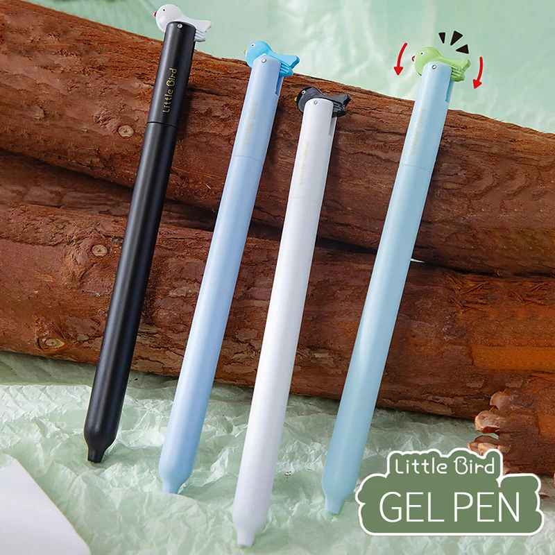 

4 Pcs/Set Cute Bird Seesaw Design Gel Pens Quick-Drying Double Ball ST Tip 0.5mm Black Pen for Student Office Writing Stationery